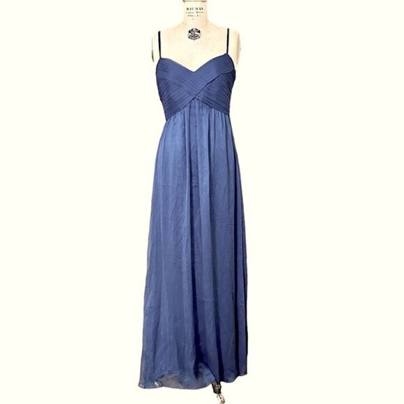 BHLDN Navy Blue Brigitte Sheered Waist Chiffon Maxi Prom Dress Size Medium - Picture 1 of 13